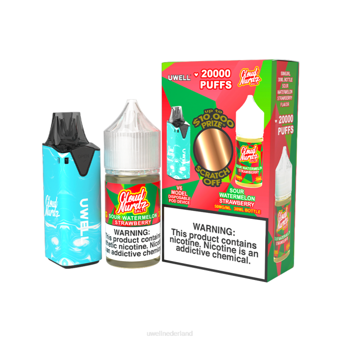 FXZZ204 UWELL V6 wegwerpapparaat + papas damp 30 ml sap - collabbundel - UWELL vape flavours clr blauw/flv zure watermeloen aardbei 50 mg