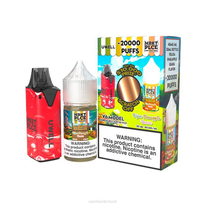 FXZZ207 UWELL V6 wegwerpapparaat + papas damp 30 ml sap - collabbundel - UWELL disposable vape clr rood/flv feijoa ananasguave 48 mg