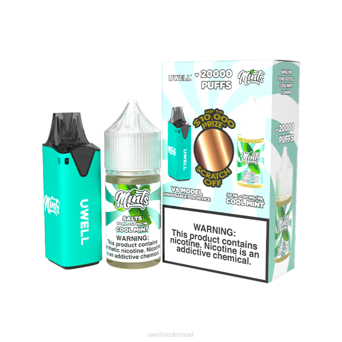 FXZZ210 UWELL V6 wegwerpapparaat + papas damp 30 ml sap - collabbundel - UWELL vape kopen clr cyaan/flv koele munt 50 mg