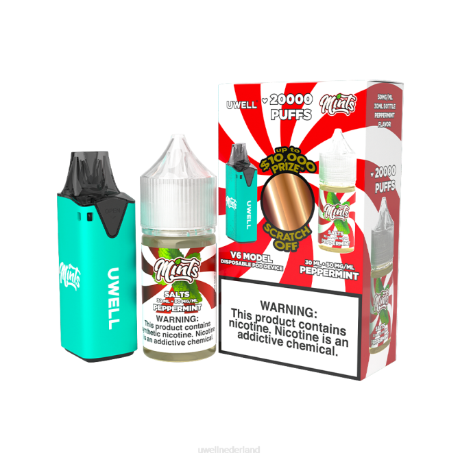 FXZZ211 UWELL V6 wegwerpapparaat + papas damp 30 ml sap - collabbundel - UWELL Nederland clr cyaan/flv pepermunt 50 mg