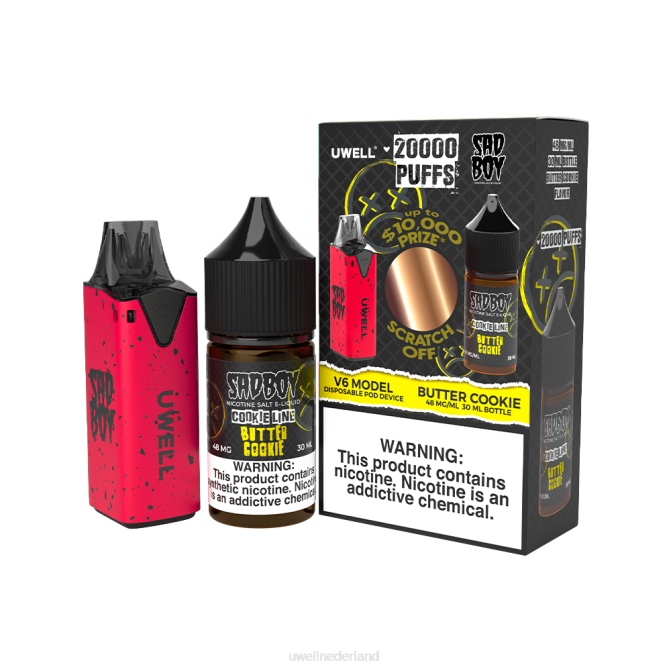 FXZZ212 UWELL V6 wegwerpapparaat + papas damp 30 ml sap - collabbundel - UWELL Maastricht clr rood/flv boterkoekje 48 mg