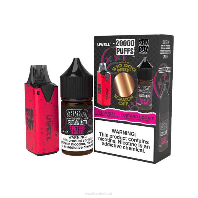 FXZZ213 UWELL V6 wegwerpapparaat + papas damp 30 ml sap - collabbundel - UWELL vape pods clr rood/flv custardkoekje 48 mg