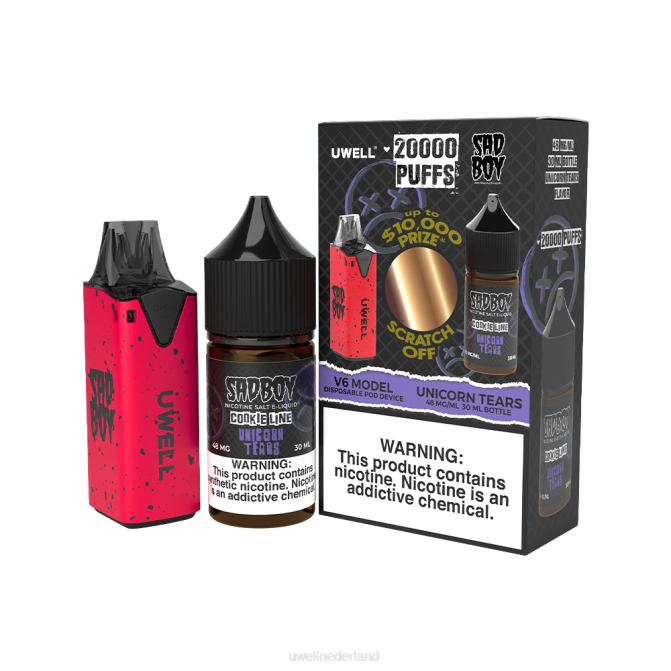 FXZZ214 UWELL V6 wegwerpapparaat + papas damp 30 ml sap - collabbundel - UWELL vape flavours clr rood/flv eenhoorntranen 48 mg
