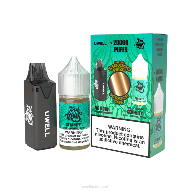 FXZZ222 UWELL V6 wegwerpapparaat + papas damp 30 ml sap - collabbundel - UWELL Maastricht clr zwart/flv sereniteit 50mg