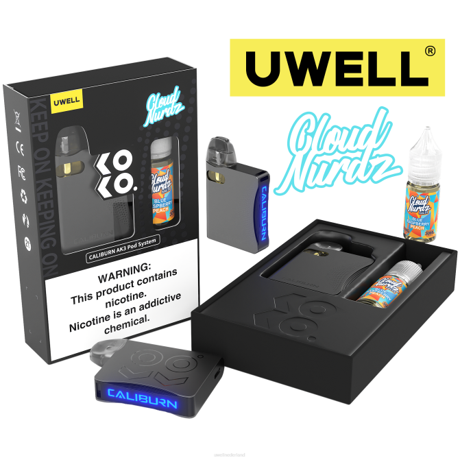 FXZZ239 UWELL CALIBURN AK3 kit + a3s 08ohm-pods (x2) + papa\s damp 10 ml zouten 50 mg - UWELL vape price crl zwart/flv pompoenkoekje 50mg