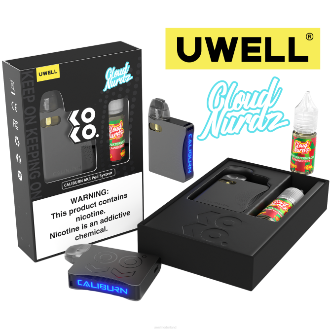 FXZZ240 UWELL CALIBURN AK3 kit + a3s 08ohm-pods (x2) + papas damp 10 ml zouten 50 mg - UWELL vape kopen crl grijs/flv zure watermeloen aardbei 50 mg