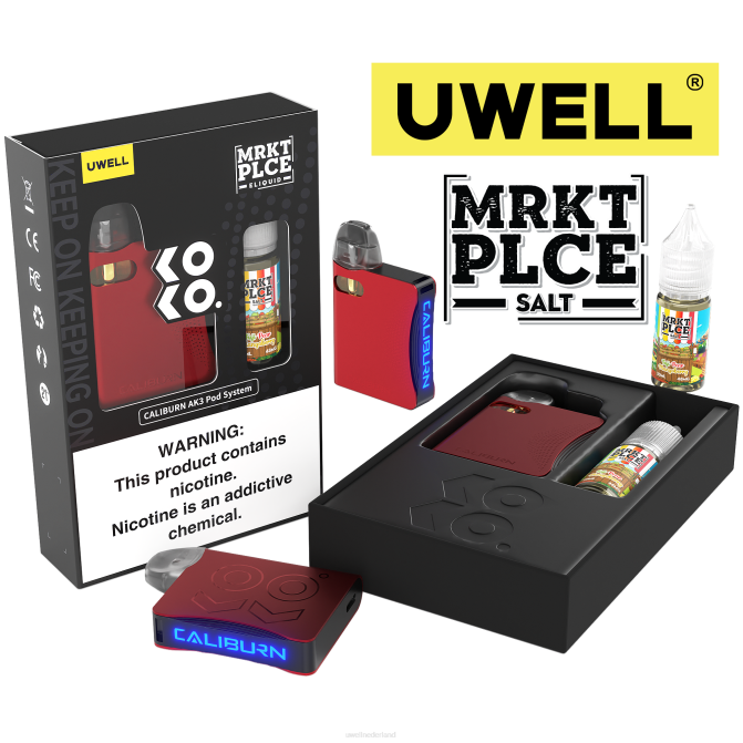 FXZZ245 UWELL CALIBURN AK3 kit + a3s 08ohm-pods (x2) + papas damp 10 ml zouten 50 mg - caliburn vape review crl rood/flv fuji-peer-mangobes