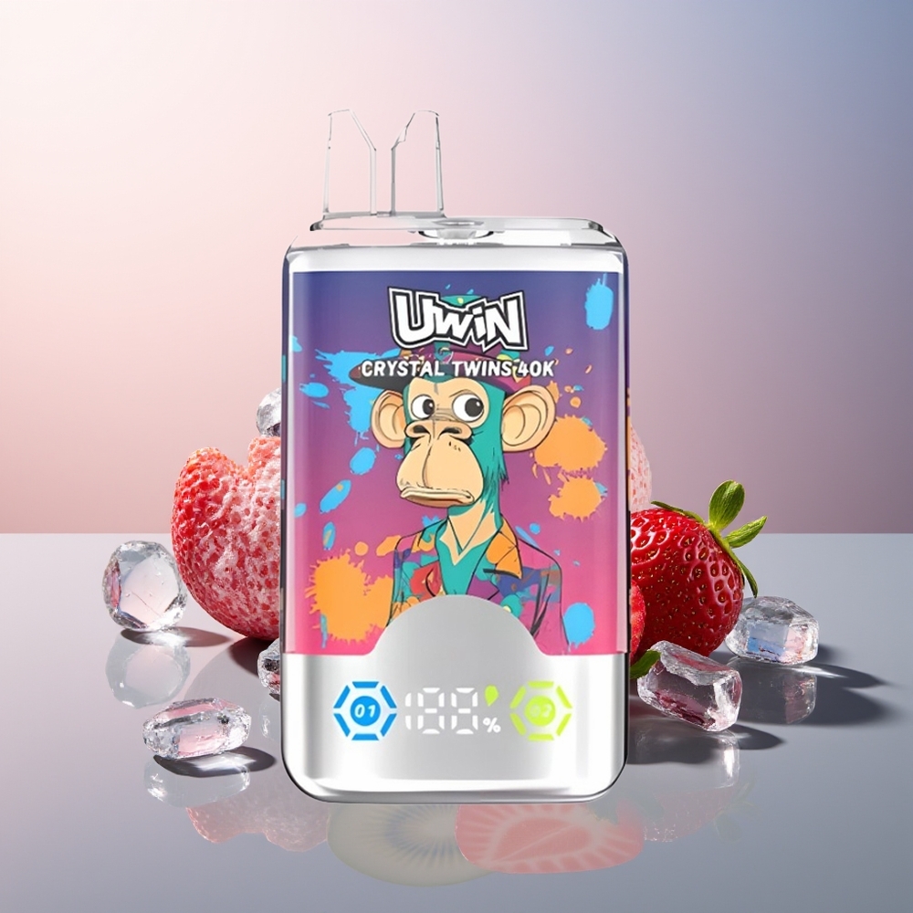 Uwin Crystal Twins 40000 Aardbei Kiwi Druiven IJs met Duale Smaak en Oplaadbaar Design