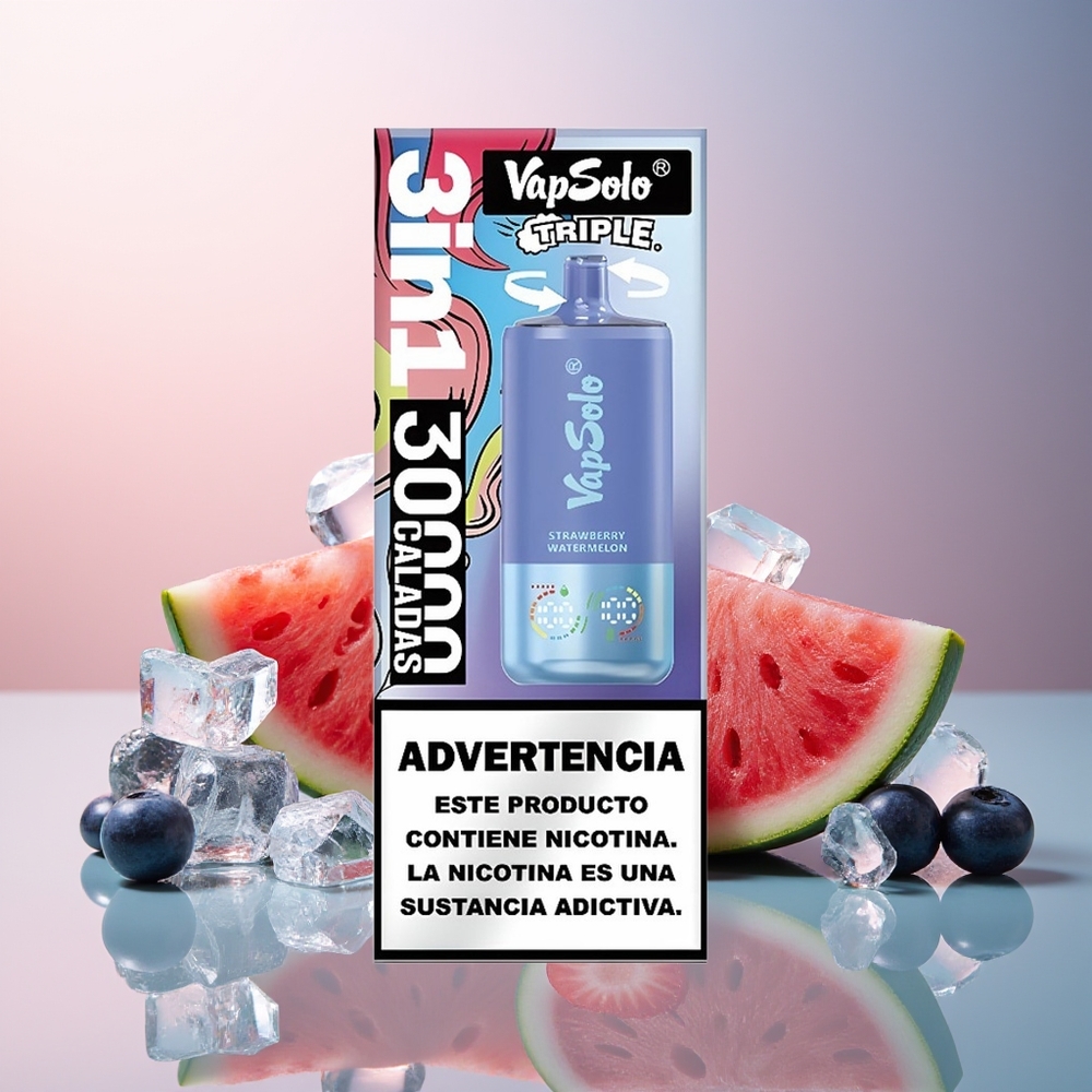 Vapsolo Triple 30000 Aardbei Watermeloen  Bosbes IJs met 40ml E-Liquid en Type-C Oplaadpoort
