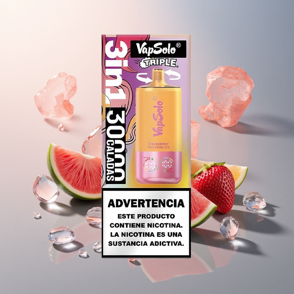 Vapsolo Triple 30000 Aardbei Watermeloen  Citroen Perzik Type-C 40ml